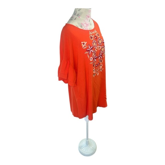 Impressions Orange Embellished Flounce Short Sleeve Blouse - Picture 5 of 10